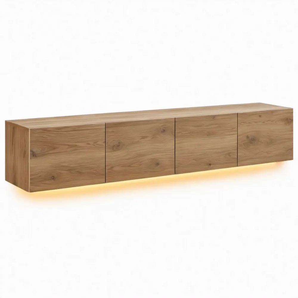 Zwevend tv-meubel 240 x 40 x 40 cm naturel eikenfineer met 4 kleppen en warmwitte ledverlichting