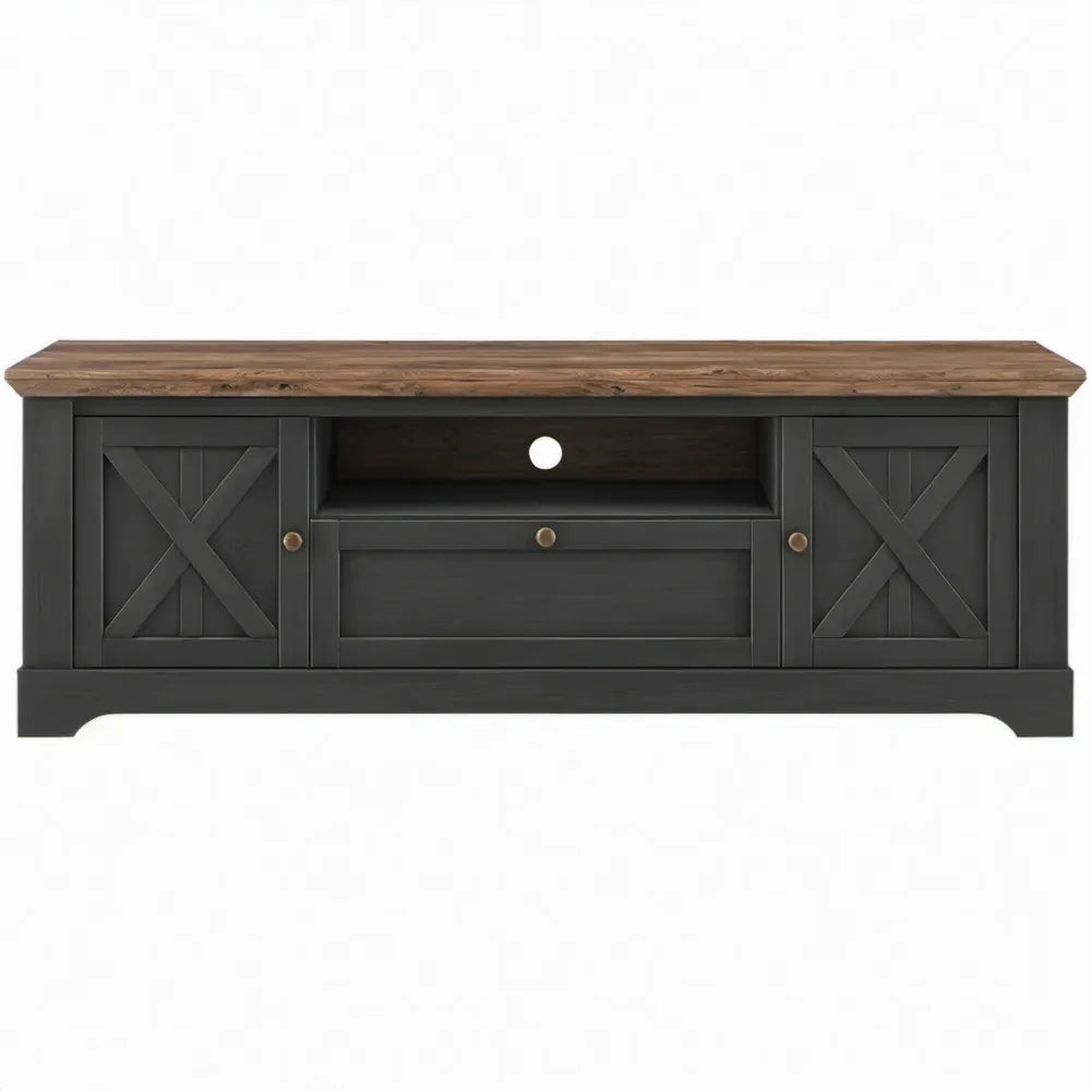 TV-meubel met 2 deuren en 1 lade, massief grenenhout, zwart/bruin, 150 x 40 x 60 cm