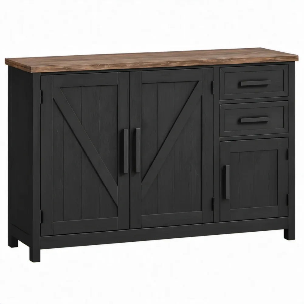 Dressoir met 3 deuren en 2 lades, zwart/bruin, 120 x 40 x 80 cm