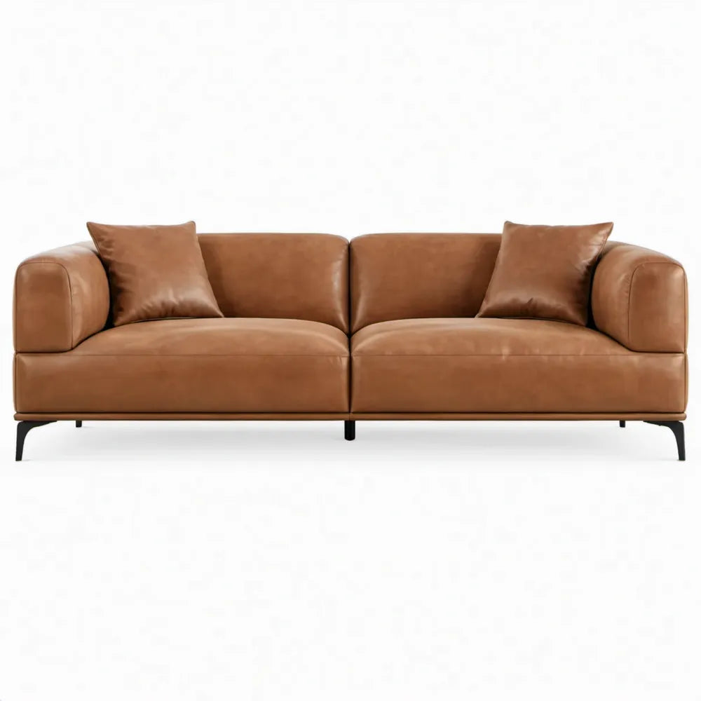 3-zitsbank 220 x 90 x 82 cm van cognacbruin PU-kunstleer met zwarte stalen poten