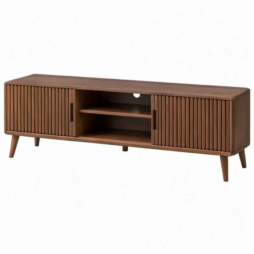 Walnootbruin tv-meubel met 2 schuifdeuren en open vakken, 180 x 40 x 60 cm