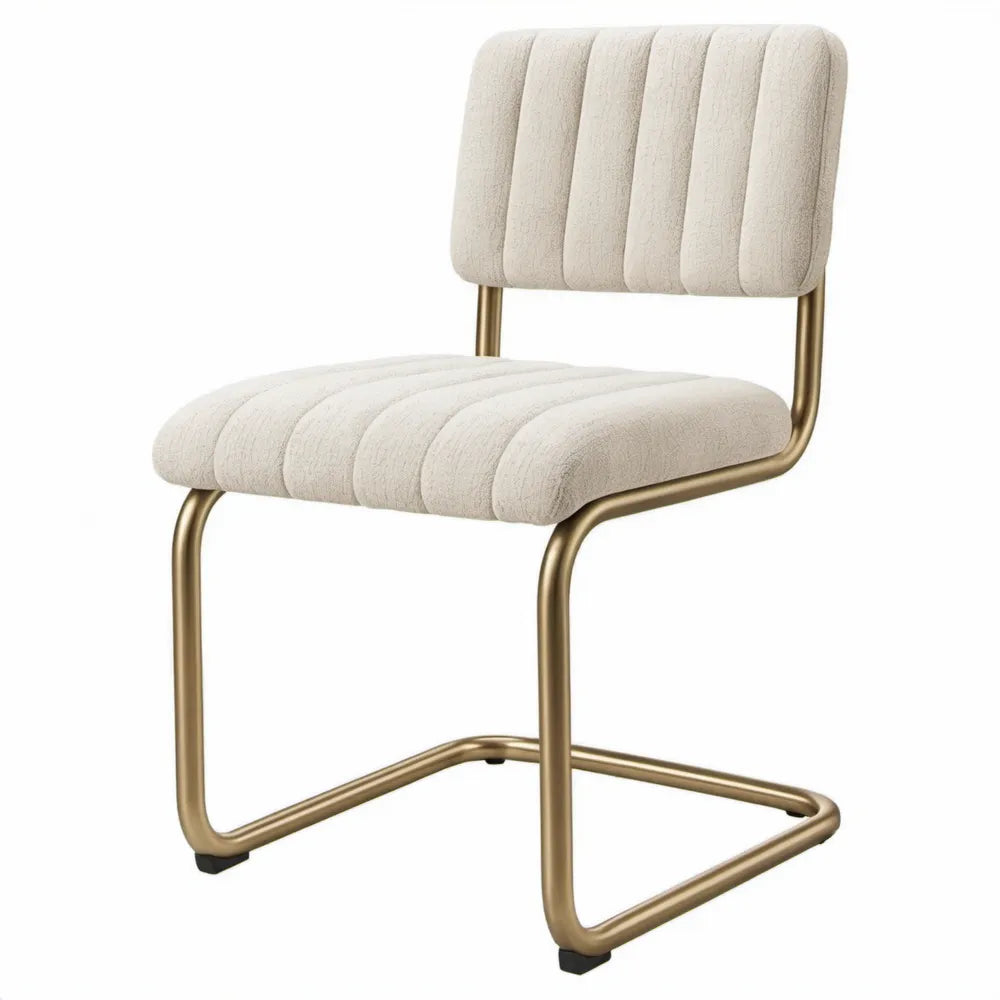 Gestoffeerde eetkamerstoel met sledeframe 48 x 57 x 82 cm crèmewit en goudkleurig
