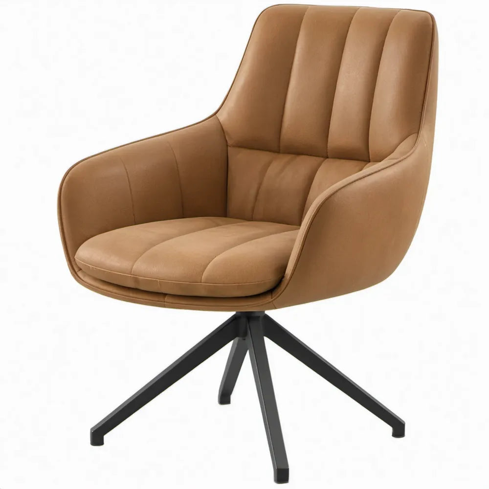 Draaibare stoel met armleuningen 60 x 62 x 88 cm cognacbruin PU-kunstleer en zwart gepoedercoat staal