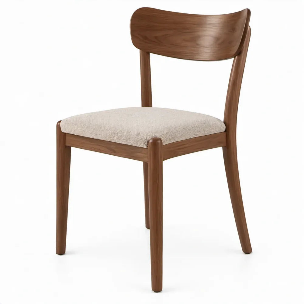 Eetkamerstoel 48 x 55 x 80 cm van massief rubberhout in walnootbruin met beige polyester zitting