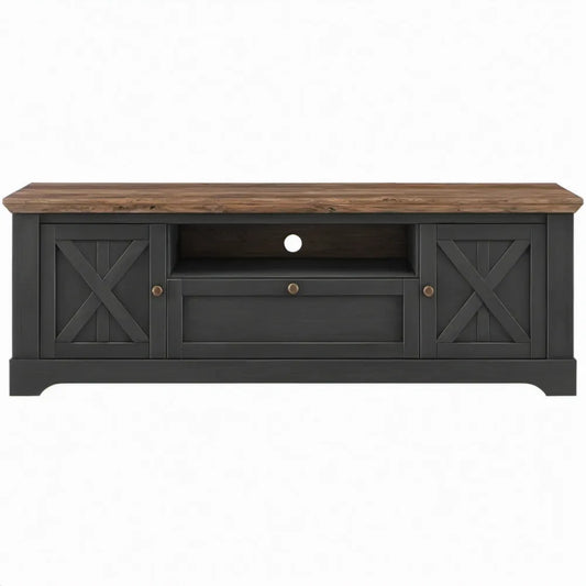 TV-meubel met 2 deuren en 1 lade, massief grenenhout, zwart/bruin, 150 x 40 x 60 cm