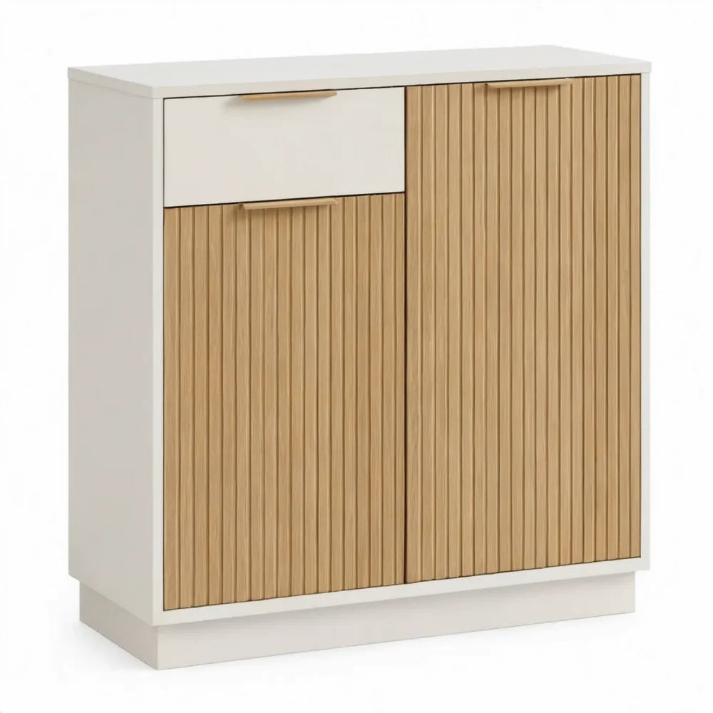 Opbergkast met 2 deuren en 1 lade, 80 x 40 x 100 cm, wit en naturel eiken
