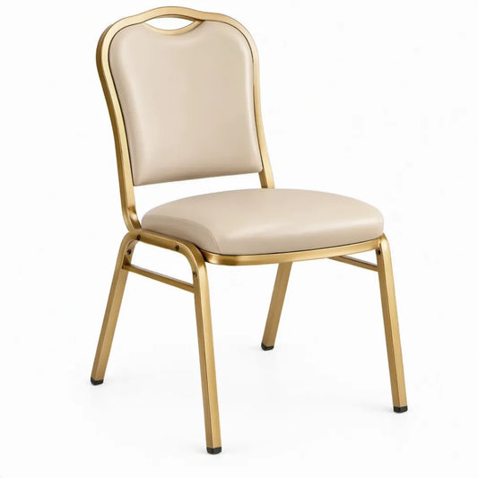 Crèmekleurige stoel met goudkleurig stalen frame en PU-bekleding, 44 x 53 x 92 cm
