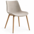 Beige eetkamerstoel met polyester bekleding en massief eikenhouten poten, 55 x 59 x 83 cm