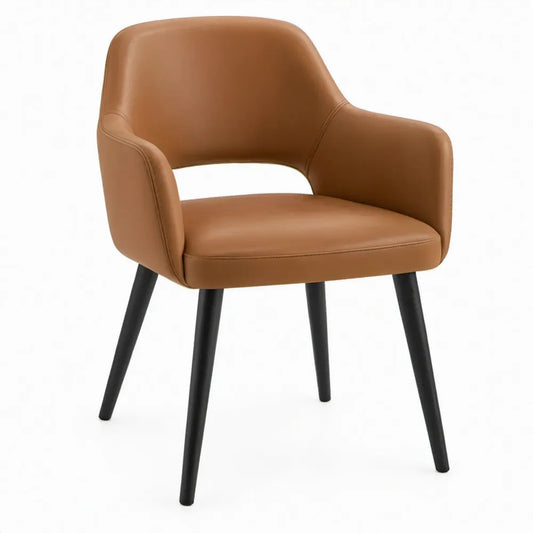 Eetkamerstoel met armleuningen 58 x 59 x 82 cm – Cognac kunstleer en zwart staal
