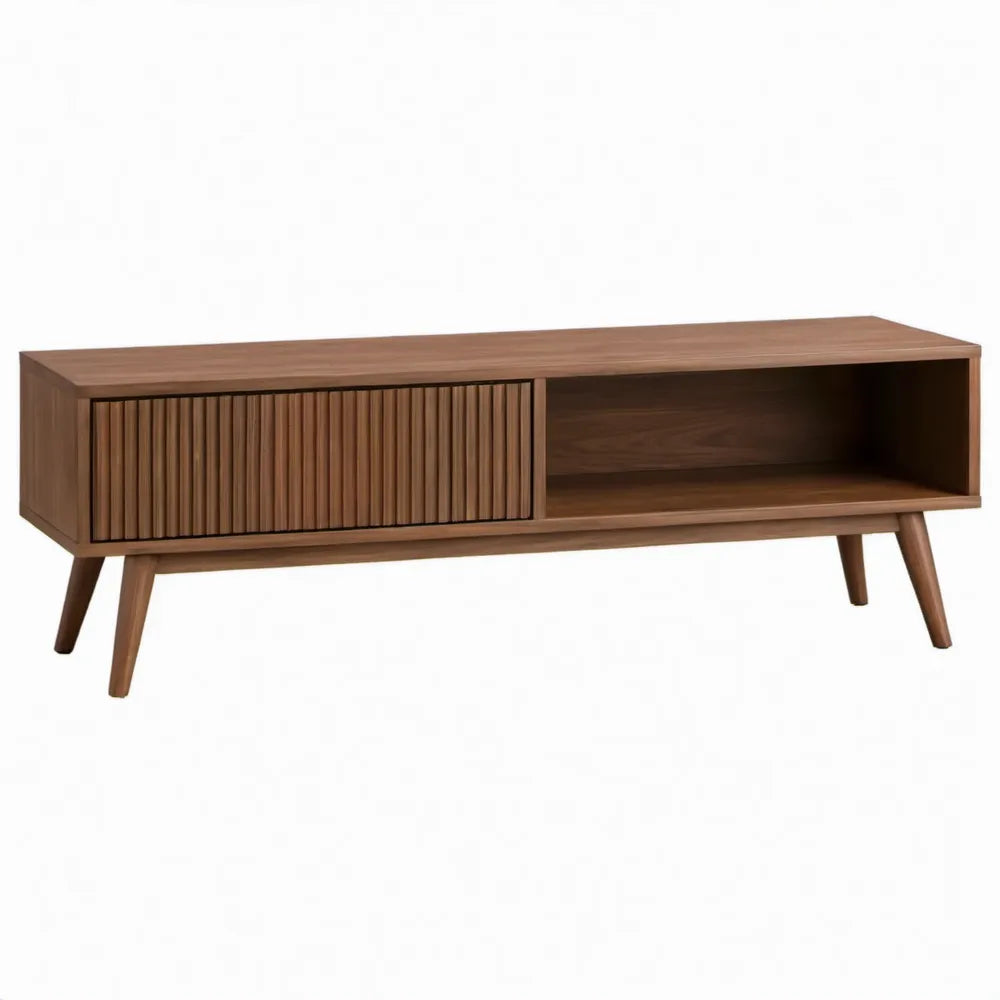 Rechthoekig meubel met schuifdeur en open vak, 140 x 40 x 55 cm, walnootbruin