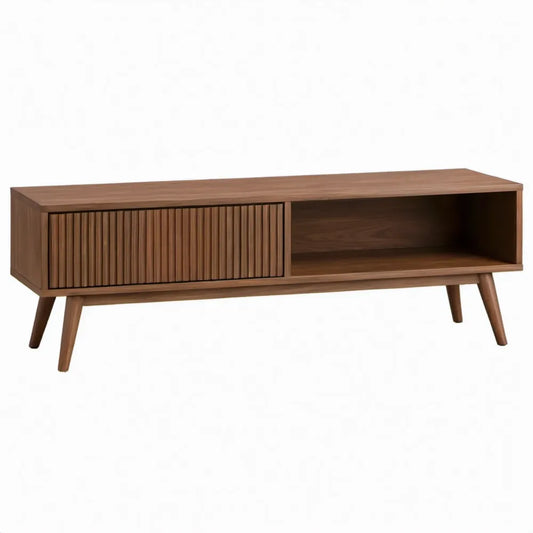 Rechthoekig meubel met schuifdeur en open vak, 140 x 40 x 55 cm, walnootbruin
