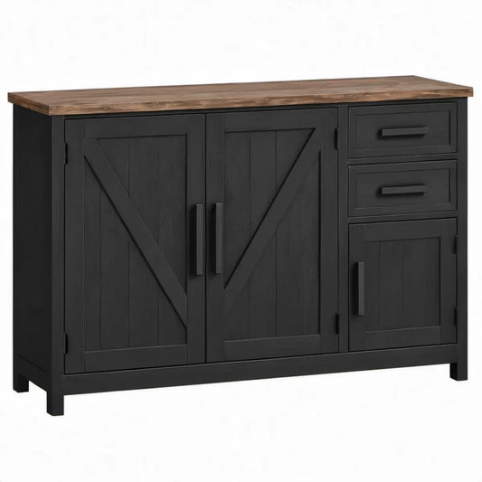 Dressoir met 3 deuren en 2 lades, zwart/bruin, 120 x 40 x 80 cm