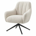 Draaibare stoel met armleuningen 60 x 65 x 85 cm, crème bouclé en zwart stalen onderstel