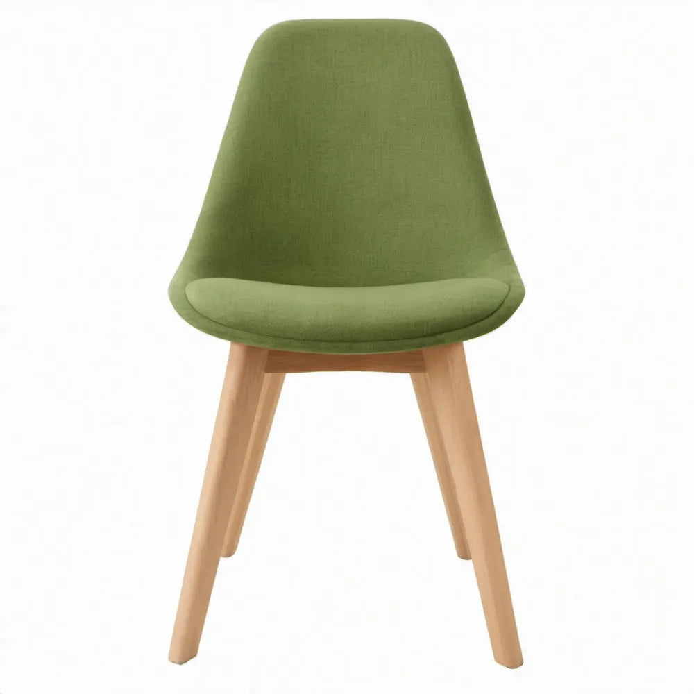 Groene eetkamerstoel met polyester bekleding en massief beukenhouten poten, 82 x 49 x 54 cm