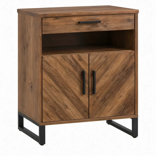 Opbergkast van massief mangohout met 1 lade en 2 deuren, 80 x 40 x 100 cm, Bruin/Zwart