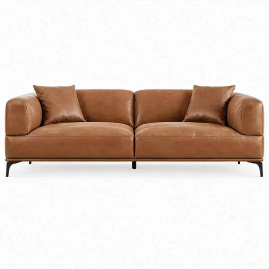 3-zitsbank 220 x 90 x 82 cm van cognacbruin PU-kunstleer met zwarte stalen poten