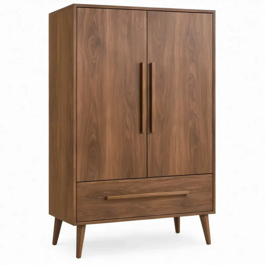Walnootbruine kledingkast met 2 deuren en lade, 100 x 55 x 190 cm