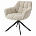 Crèmekleurige bouclé stoel met armleuningen en zwart stalen spinpoot 60 x 63 x 84 cm