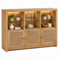Dressoir van massief eikenhout met rotan en glazen planken, 140 x 40 x 120 cm, naturel