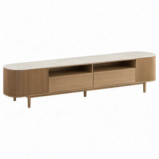 TV-meubel met 2 lades en 2 open vakken, 200 x 40 x 55 cm, naturel eiken/wit