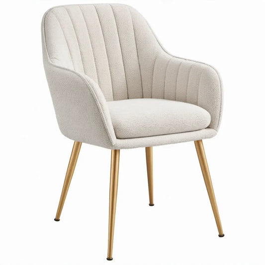 Eetkamerstoel met armleuningen 59 x 62 x 82 cm crème-wit bouclé met goudkleurige stalen poten