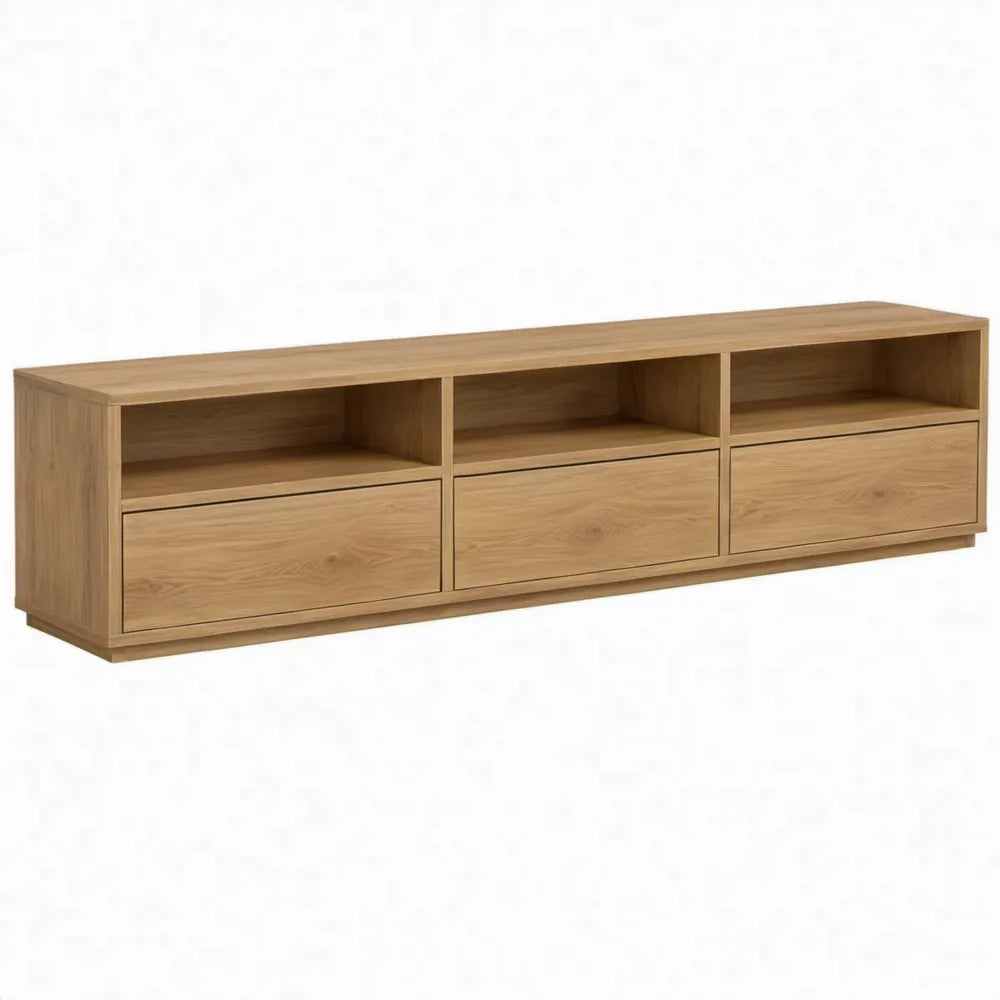 TV-meubel van massief eikenhout met 3 laden en 3 open vakken, naturel eiken, 180 x 40 x 45 cm