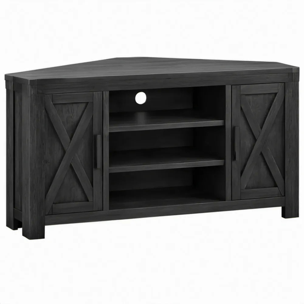 TV-meubel 147 x 40 x 76 cm met 2 schuifdeuren, 3 open vakken en kabeldoorvoer - Zwart