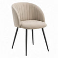 Beige fluwelen eetkamerstoel met armleuningen en zwarte stalen poten, 58 x 61 x 80 cm