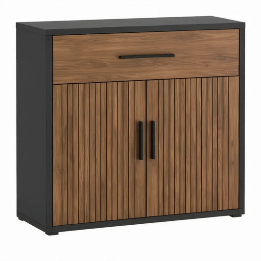 Opbergkast met 1 lade en 2 deuren, 80 x 40 x 100 cm, zwart/walnootkleurig
