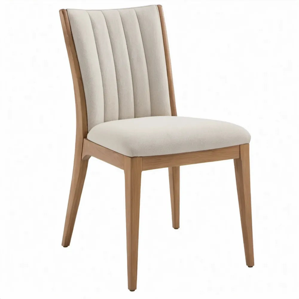 Gestoffeerde eetkamerstoel met rubberhouten frame, beige/naturel, 47 x 59 x 97 cm